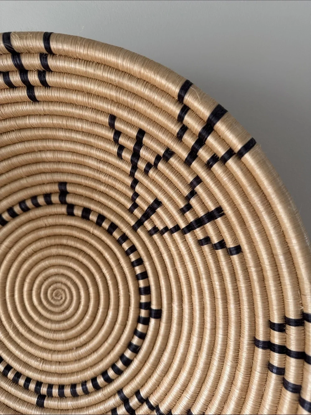 Fair Trade Handwoven Natural and Black Wall Basket - Bohemian Decorative Accent